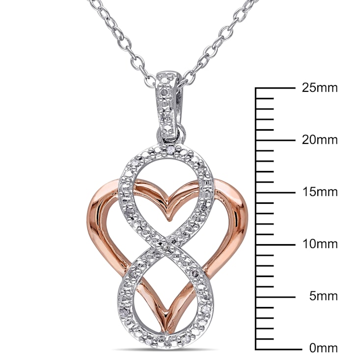 Diamond Infinity Heart Pendant with Chain in 2-Tone Pink and White
Sterling Silver
