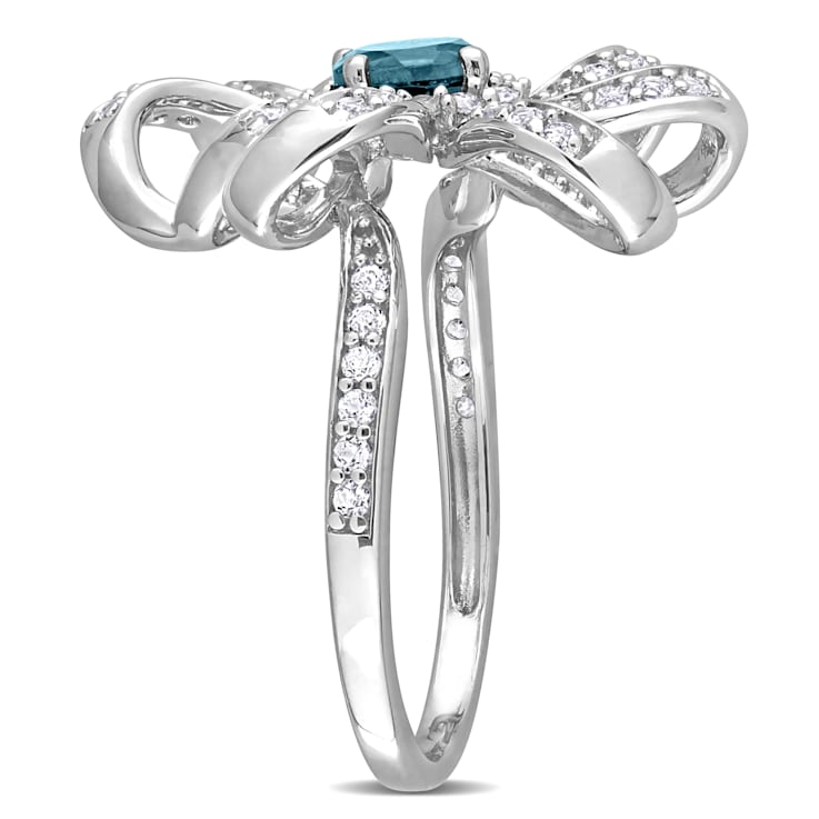 1 CT TGW London Blue and White Topaz Flower Cocktail Ring in Sterling Silver