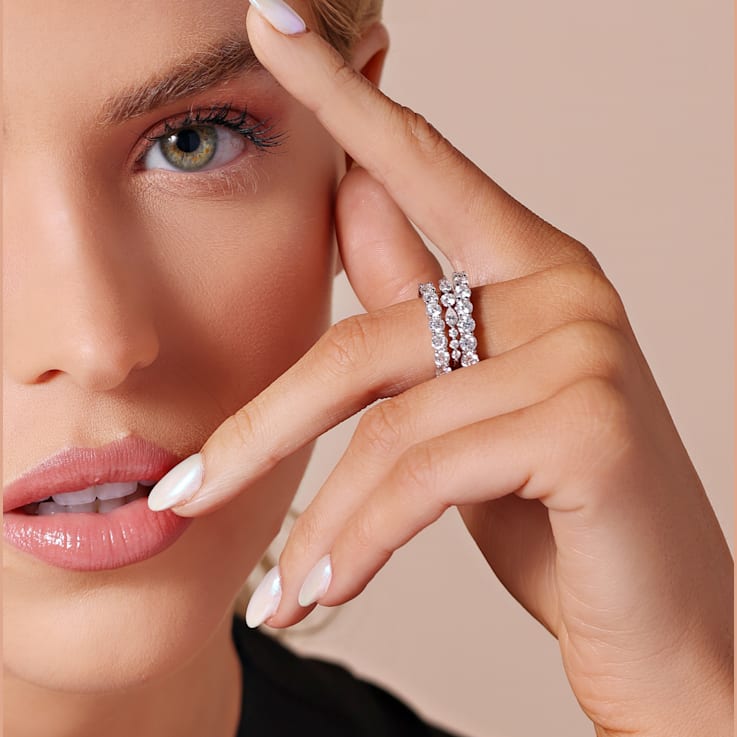 1 CT DEW Created Moissanite Anniversary Band in Sterling Silver