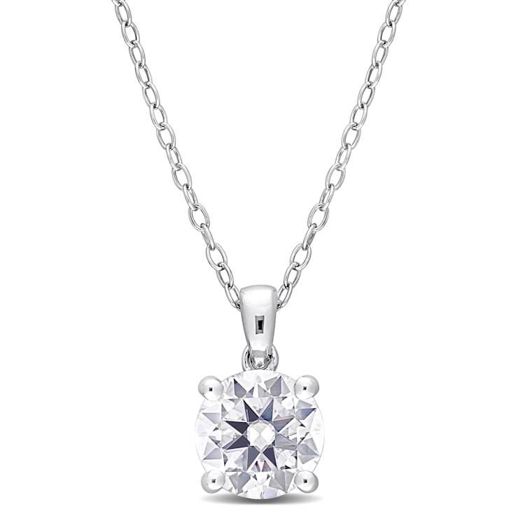 1 4/5 CT DEW Created Moissanite Solitaire Pendant with Chain in Sterling Silver
