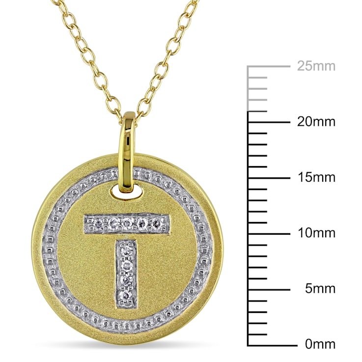 Diamond "T" Initial Pendant with Chain in 18K Yellow Gold Over
Sterling Silver