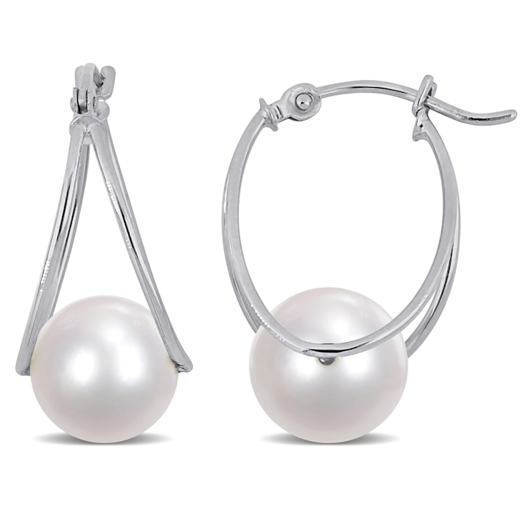 8-8.5MM Freshwater Cultured Pearl Drop Earrings in 10K White Gold