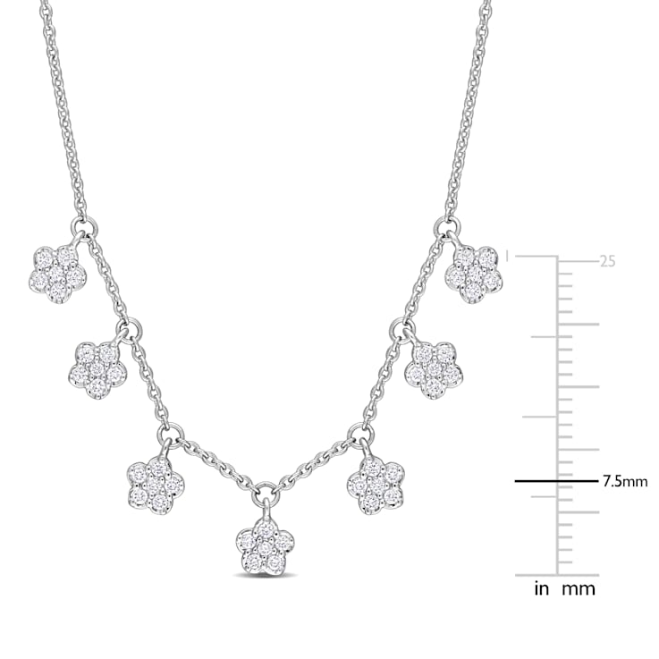 1/3 CT TW Diamond Floral Station Necklace in 14K White Gold