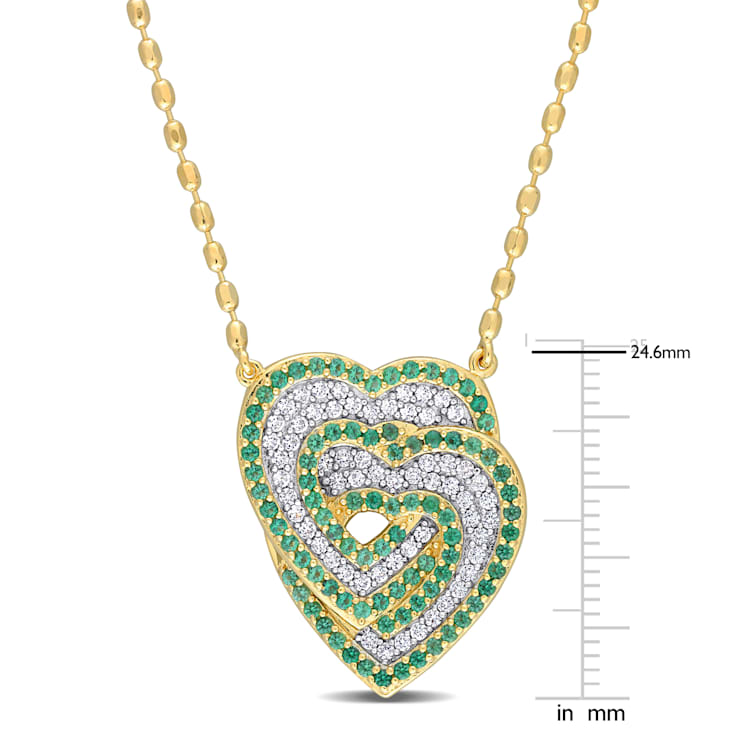 1 2/5 CT TGW Created White Sapphire and Created Emerald Interlocking
Hearts Pendant with Chain
