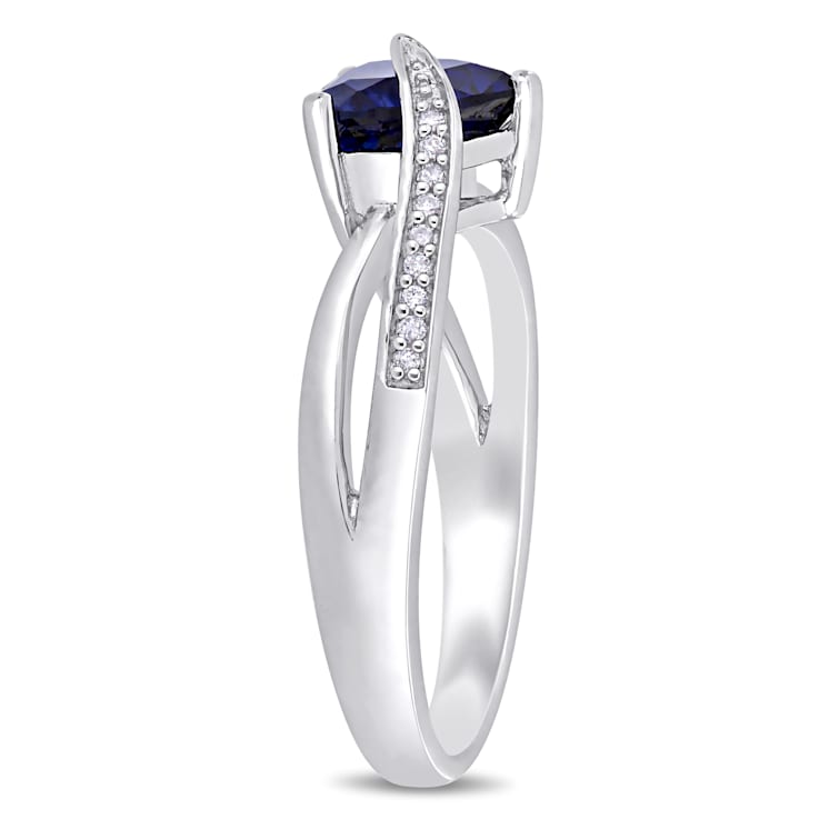 1 7/8 CT TGW Created Blue Sapphire and Diamond Accent Heart Crossover
Ring in Sterling Silver
