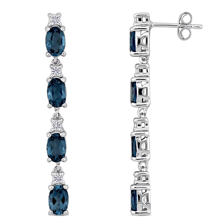 4 1/4 CT TGW London Blue and White Topaz Drop Earrings in Sterling Silver