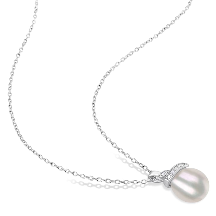 6.5-7MM Freshwater Cultured Pearl and Diamond Accent Earrings and
Pendant Set in Sterling Silver