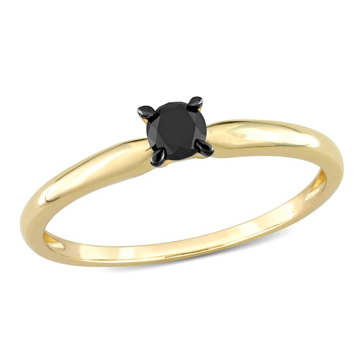 1/4 ct Black Diamond Solitaire Engagement Ring in 14K Yellow Gold