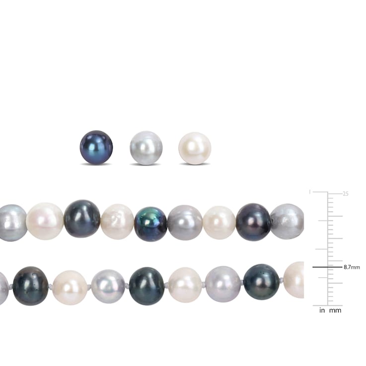 7.5-8MM Multi-Color Freshwater Cultured Pearl Necklace, Earrings &
Bracelet Set in Sterling Silver