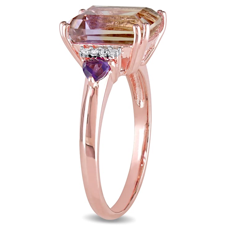 3 2/5 CT TGW Ametrine, Amethyst and Diamond Accent Ring in 18K Rose Gold
Over Sterling Silver