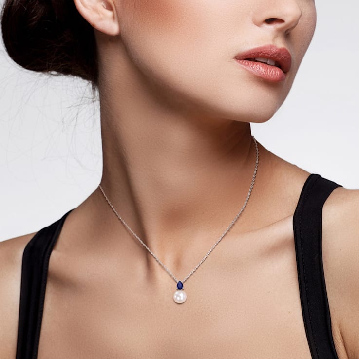 Pearl and blue sapphire necklace hot sale