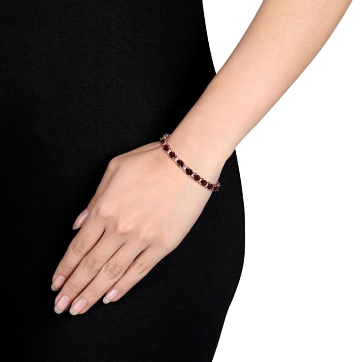 19 5/8 CT TGW Garnet and White Sapphire Tennis Bracelet in Rose Plated
Rhodium Over Sterling Silver
