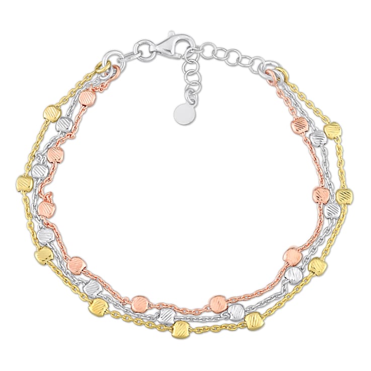 Multi-Strand Bracelet in 3-Tone 18k Gold Over Sterling Silver