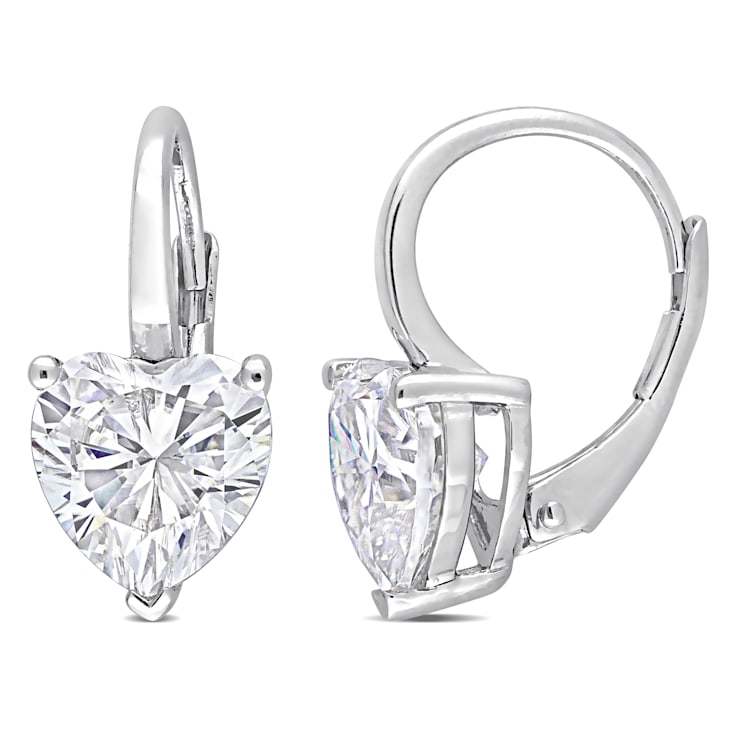 4 CT DEW Created Moissanite Heart Leverback Earrings in Sterling Silver