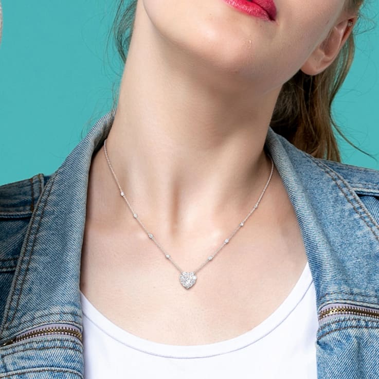 2.07 CT DEW Created Moissanite Halo Station Necklace in Sterling Silver