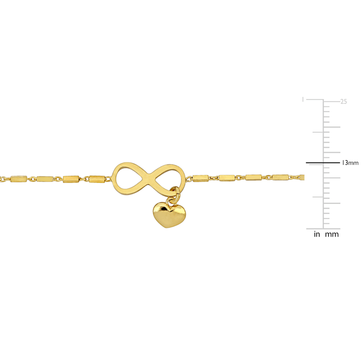 1/5 CT TGW Cubic Zirconia Infinity and Heart Charm Bracelet in Yellow
Plated Sterling Silver