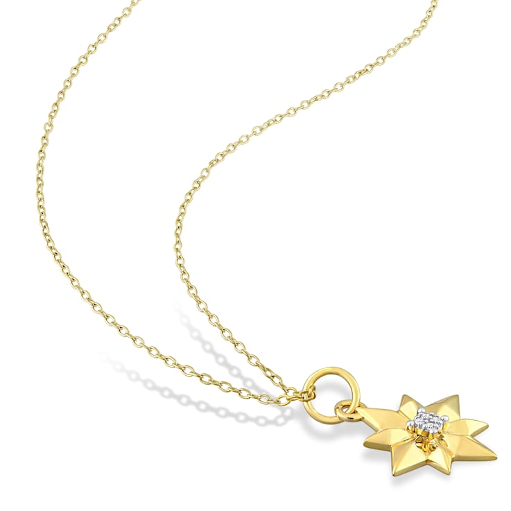 Diamond Accent North Star Charm with Chain in Yellow Plated Sterling Silver