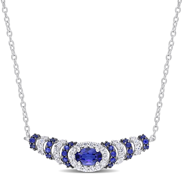 1 1/3 CT TGW  Created Blue and White Sapphire Necklace in Sterling
Silver with Black Rhodium Plated