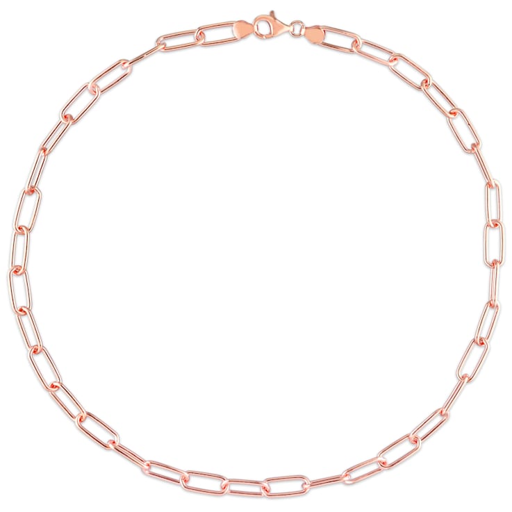 6MM Polished Paperclip Chain Necklace in Rose Plated Sterling Silver