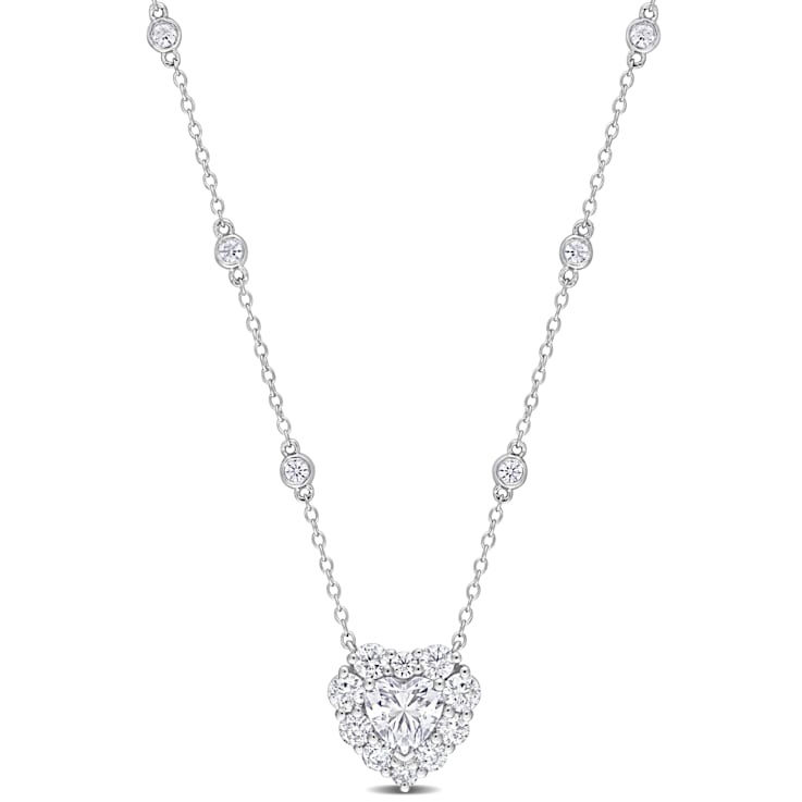 2.07 CT DEW Created Moissanite Halo Station Necklace in Sterling Silver