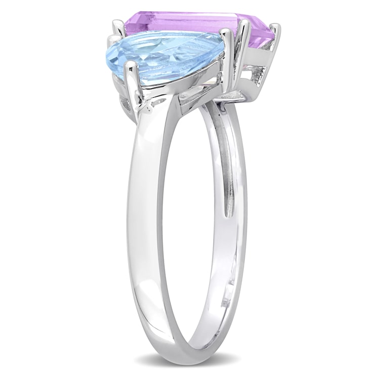 3 5/8 CT TGW Pink Amethyst and Sky Blue Topaz 2-Stone Ring in Sterling Silver