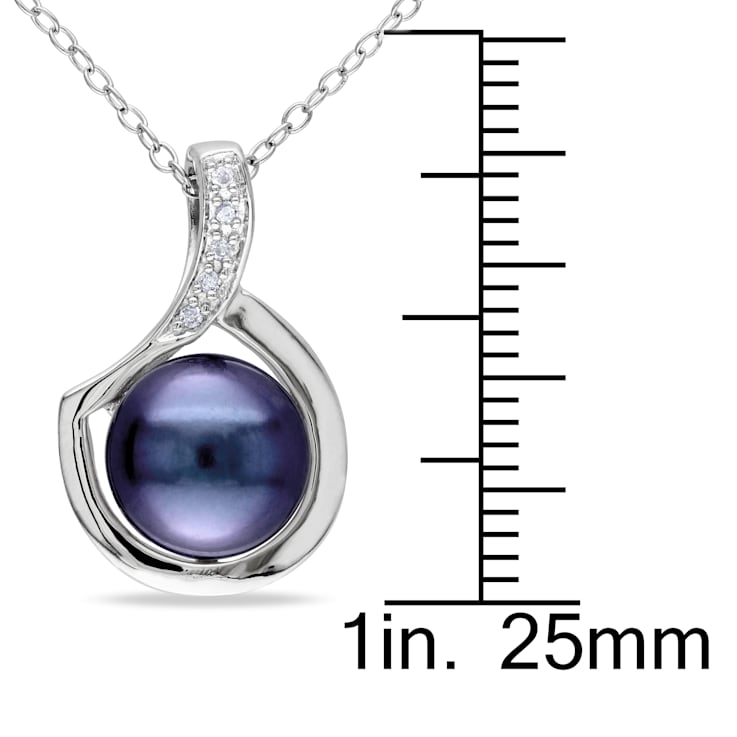9-9.5MM Black Freshwater Cultured Pearl and Diamond Pendant with Chain
in Sterling Silver