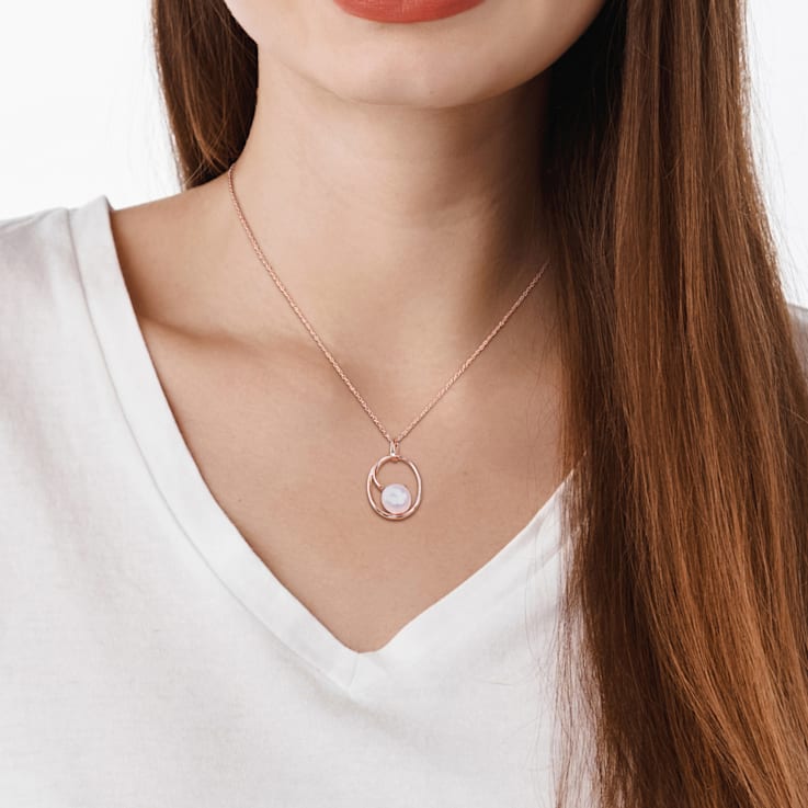 9-9.5MM Freshwater Cultured Pearl Drop Pendant with Chain in Rose Plated
in Sterling Silver