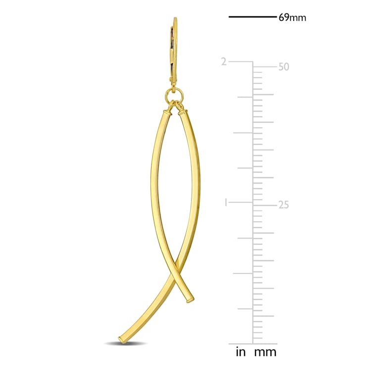 Open Crossover Design Hanging Earrings on Leverback in 10k Yellow Gold
