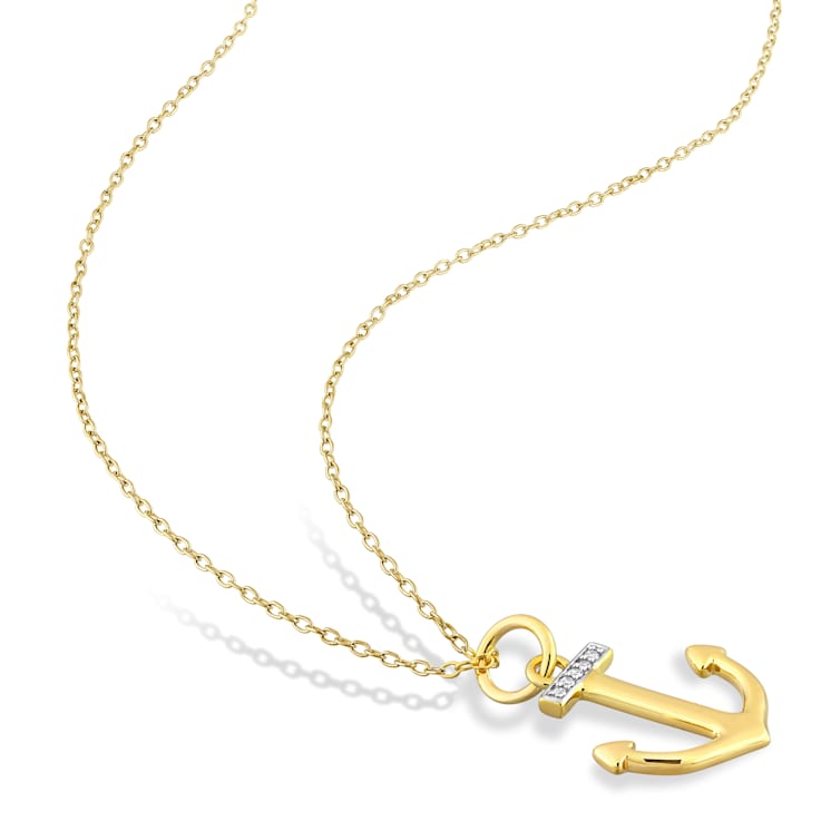 Anchor Charm Diamond Accent Pendant with Chain in Yellow Plated Sterling Silver