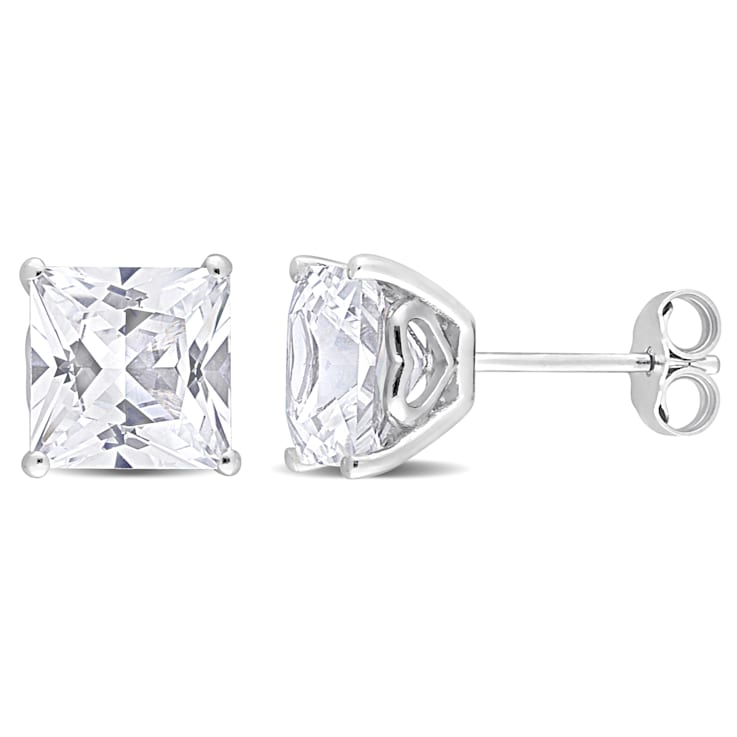 6 1/8 CT TGW Square Created White Sapphire Stud Earrings in Sterling Silver