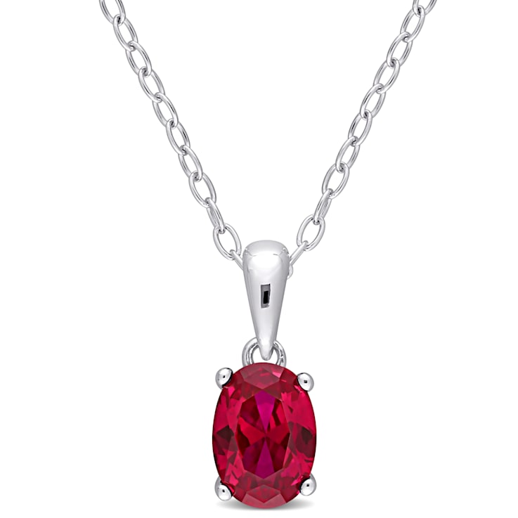 1 1/4 CT TGW Created Ruby Solitaire Pendant with Chain in Sterling Silver