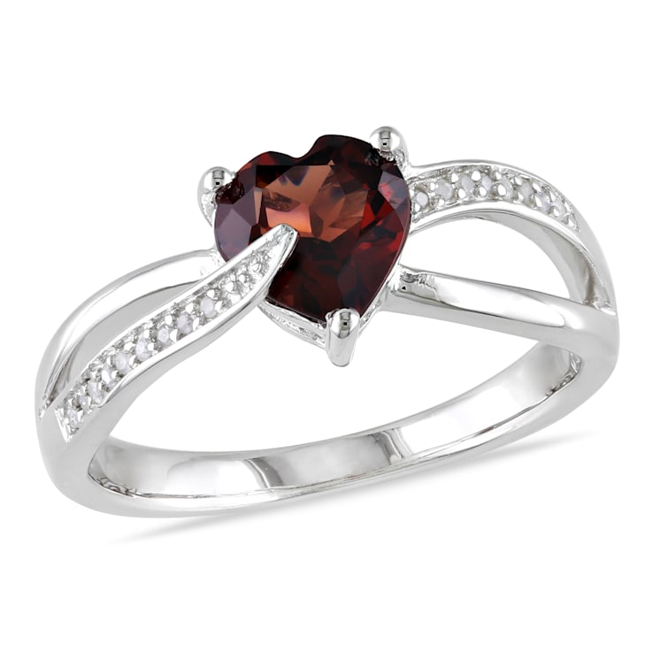1 1/4 CT TGW Garnet and Diamond Accent Heart Ring in Sterling Silver