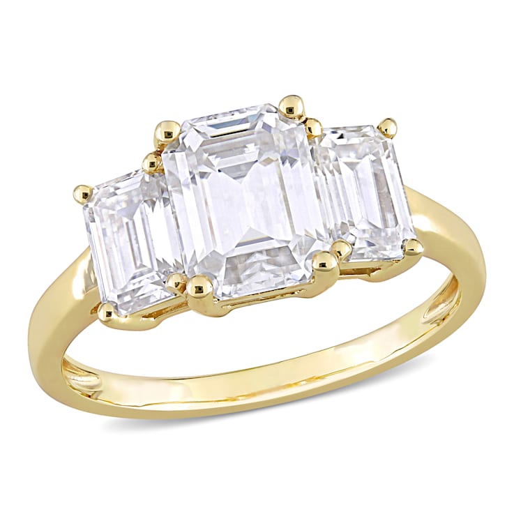 2-3/4 CT DEW Created Moissanite 3-Stone Engagement Ring in 10K Yellow Gold