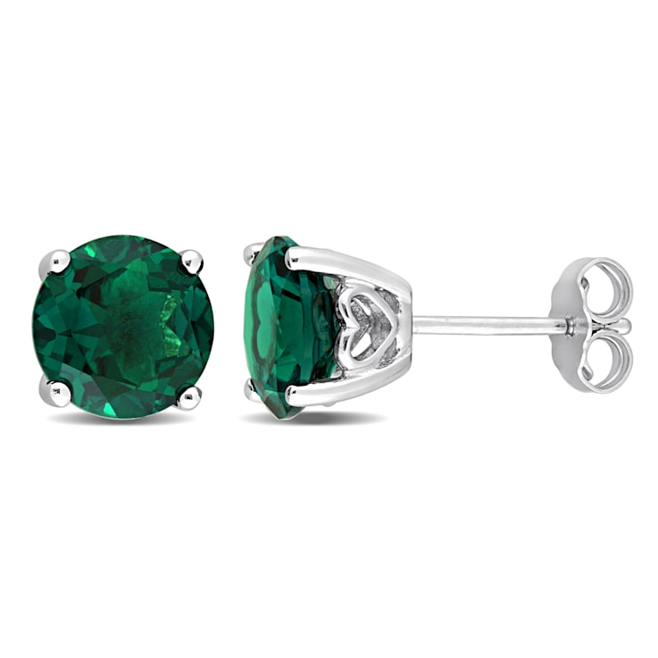 3 3/4 CT TGW Created Emerald Stud Earrings in Sterling Silver