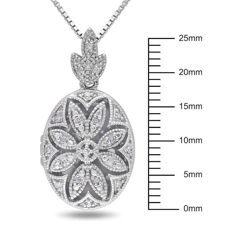 1/10 CT TW Diamond Floral Locket Pendant with Chain in Sterling Silver