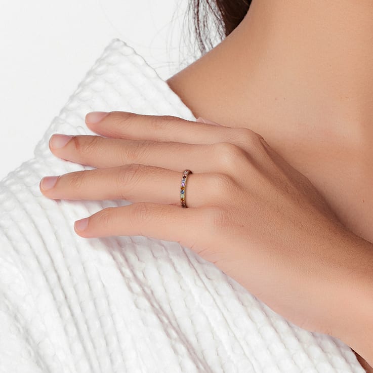 1 CT TGW Multi-Color Gemstone Eternity Ring in 10K Yellow Gold