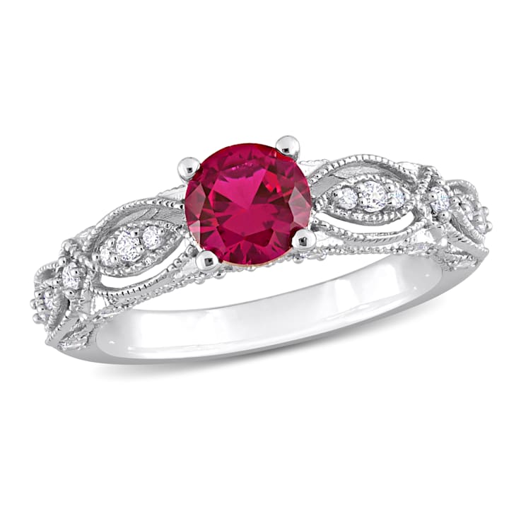 1 3/8 CT TGW Created Ruby Created White Sapphire and Diamond Accent Ring
in 10K White Gold