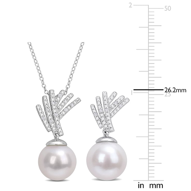 11-12MM Freshwater Cultured Pearl & 1/10 CT TW Diamond Earrings and
Necklace Set in Sterling Silver