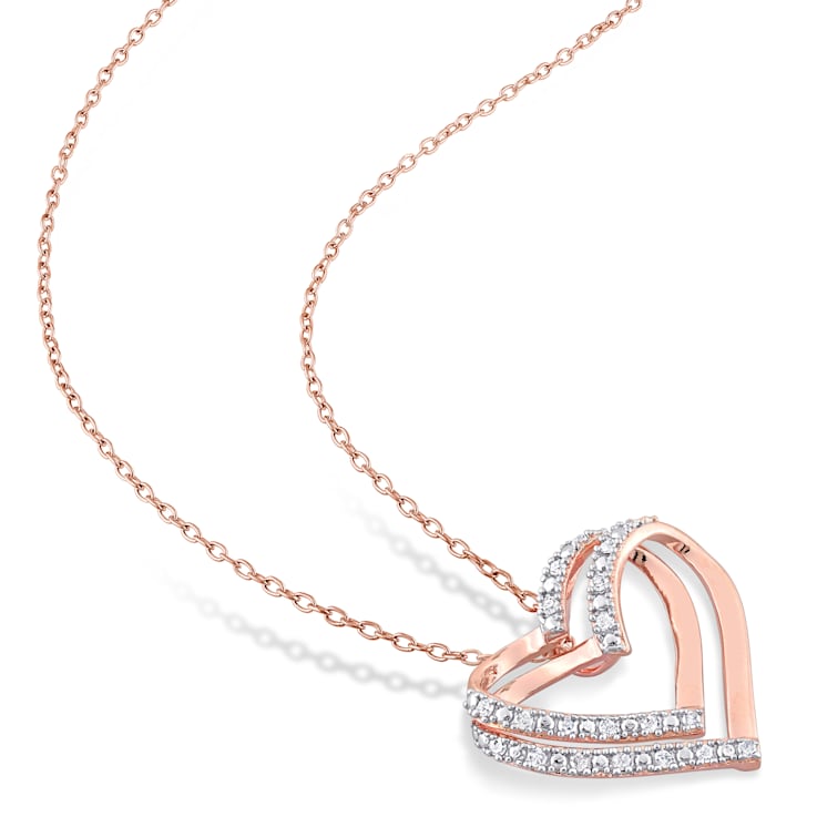 1/5ctw Diamond Open Heart Pendant with Chain in 18K Rose Gold Over
Sterling Silver
