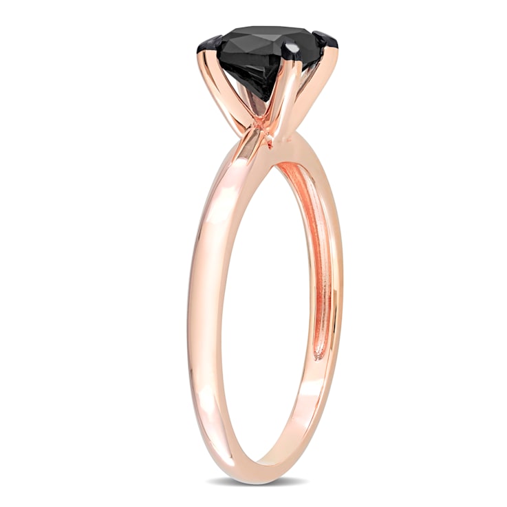 1 ct Black Diamond Solitaire Engagement Ring in 14K Rose Gold