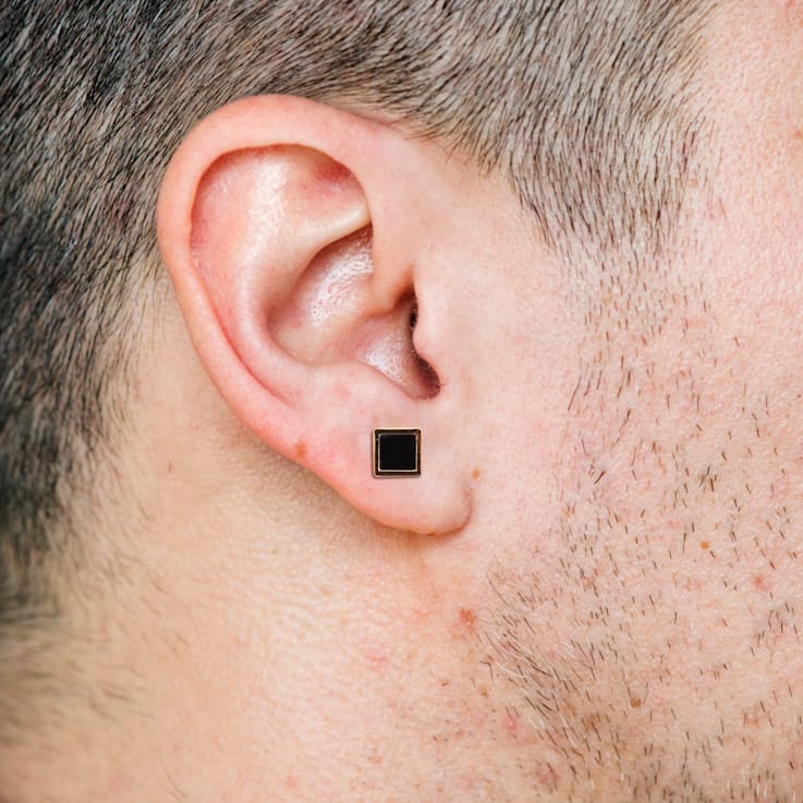 Black onyx square stud earrings sale