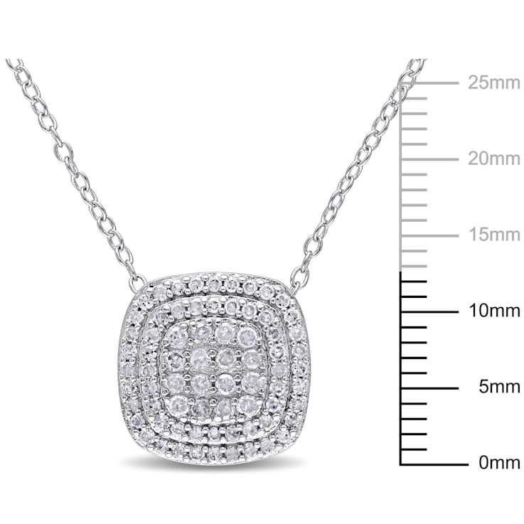 1/2 CT TW Diamond Layered Halo Pendant with Chain in Sterling Silver