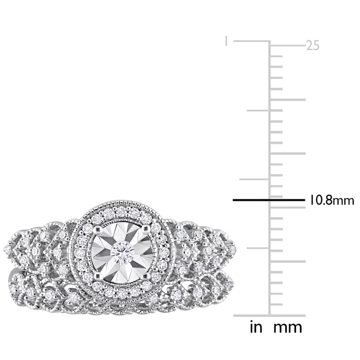 1/3 CT TW Diamond Halo Bridal Ring Set in Sterling Silver