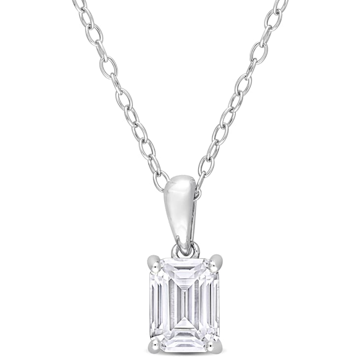 1 CT DEW Created Moissanite Solitaire Pendant with Chain in Sterling Silver