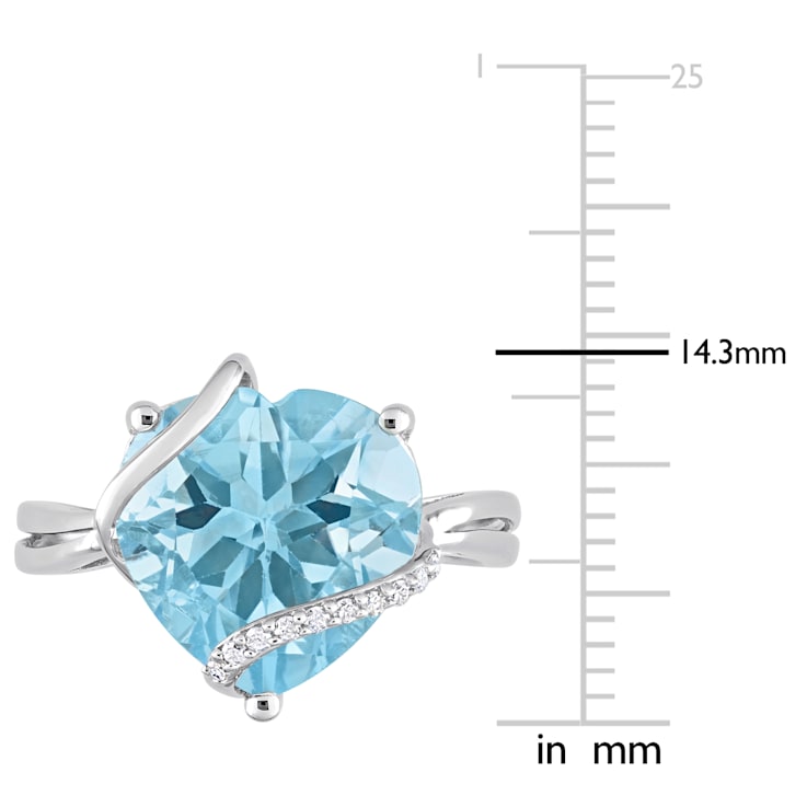 7 CT TGW Sky Blue Topaz and Diamond Accent Heart Ring in Sterling Silver