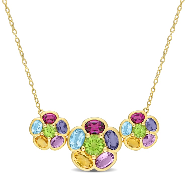 5 3/4 CT TGW Mixed Gemstone Flower Yellow Plated Sterling Silver Pendant
With Chain