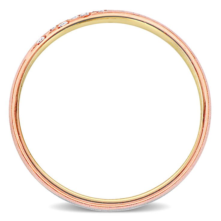 Ladies 6mm Cubic Zirconia Matte Three Row Wedding Band in 14K 3-Tone Gold
