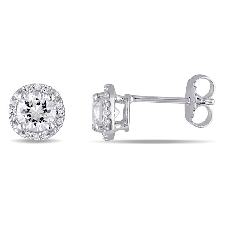 1-1/3ctw Created White Sapphire and Diamond Accent Halo Stud Earrings in
Sterling Silver