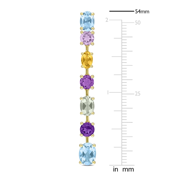 10 1/8 CT TGW Multi-Gemstone Linear Drop Earrings 14K Yellow Gold