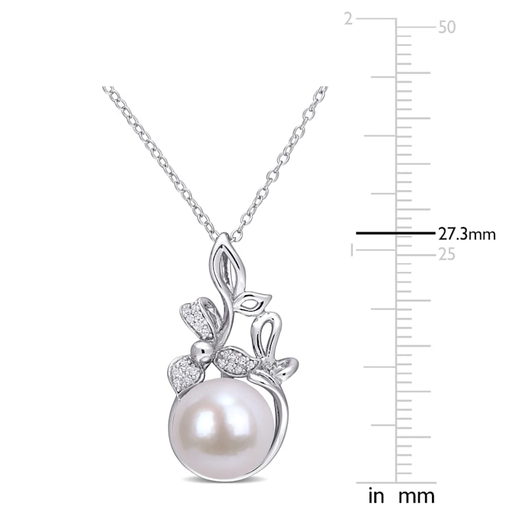 11-12MM Freshwater Cultured and Diamond Accent Floral Pendant with Chain
in Sterling Silver